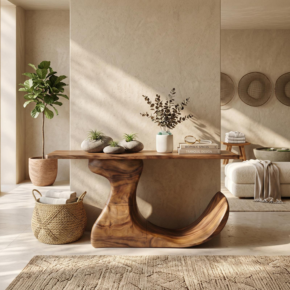 Mid Century Organic Edge Console Table For Grand Foyer Interior