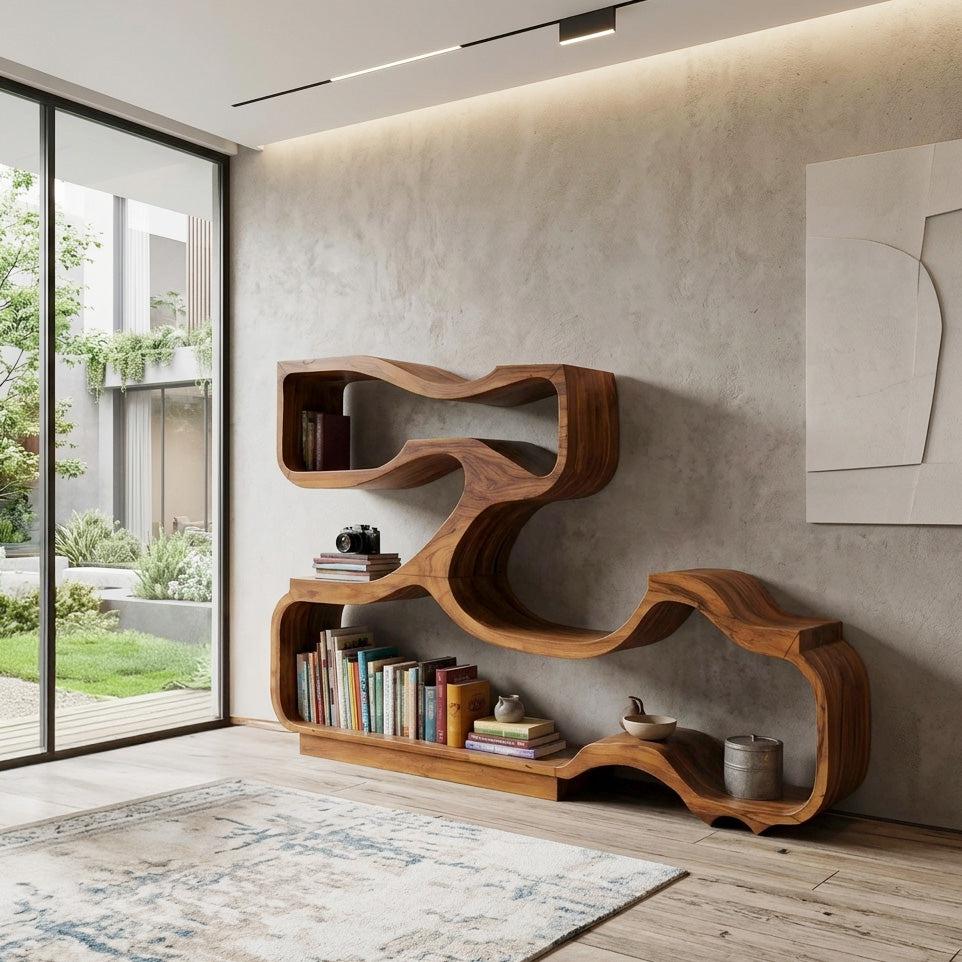 Artistic Bookshelf With Flowing Design For Living Room SITHHNBS032