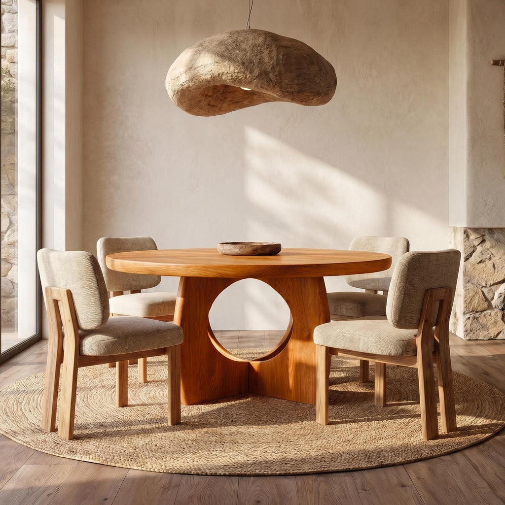 Organic Round Dining Table with Cutout Base, Handcrafted Solid Wood Kitchen Dining Room Table