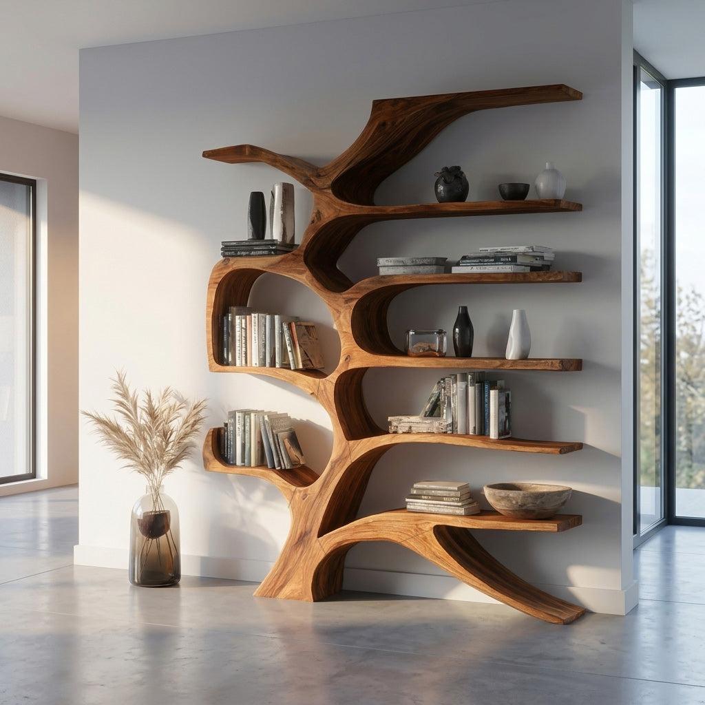 Contemporary Sculpted Wooden Bookshelf For Living Room Decor RTTHHNBS153