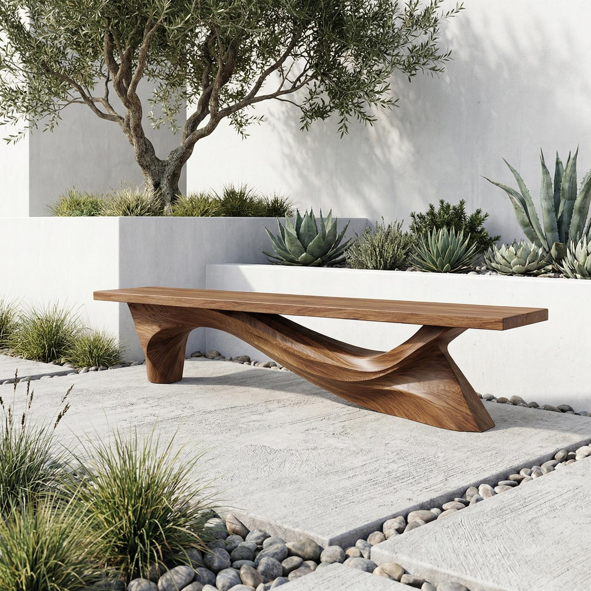 Spry Interior Modern Organic Bench, Solid Wood Asymmetrical Wave Entryway Seating, Handcrafted Bedroom Accent Bench, SINLHARS098