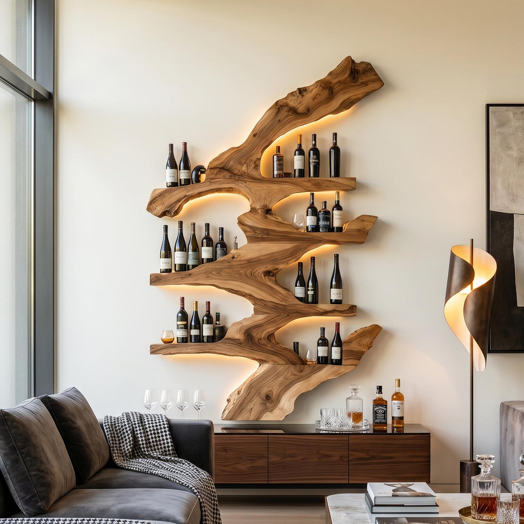 Handcrafted Wooden Wine Stand, Free-Standing Countertop Wine Bottle Rack & Display Holder for Kitchen & Bar