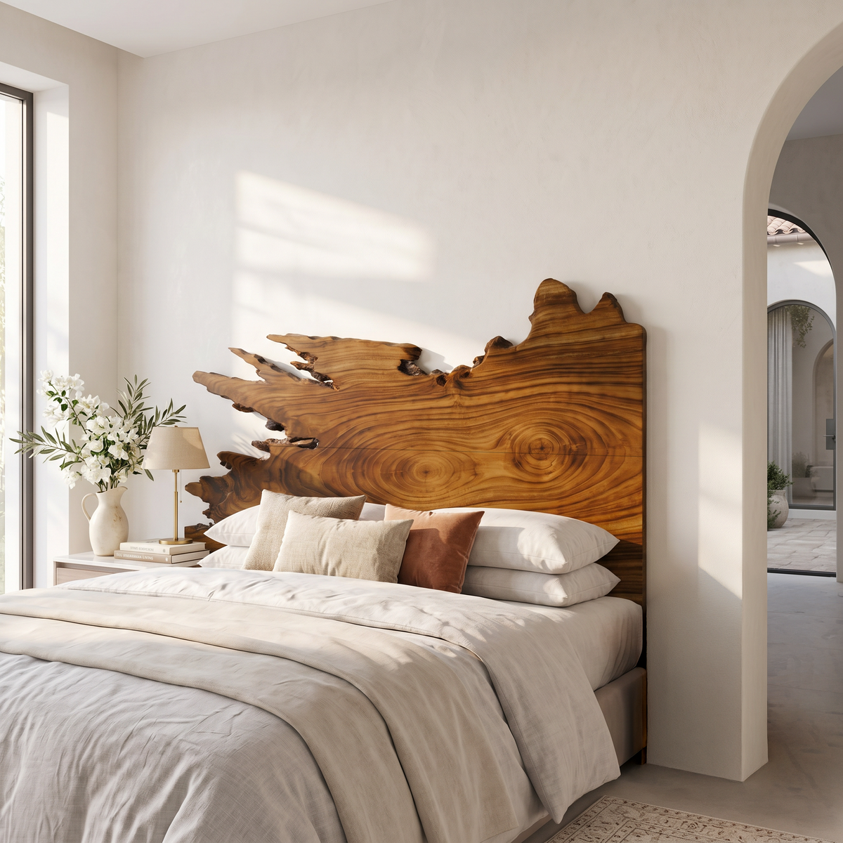 Organic Split Edge Headboard Wooden Bed Headboard For Bedroom SINLSAHB059