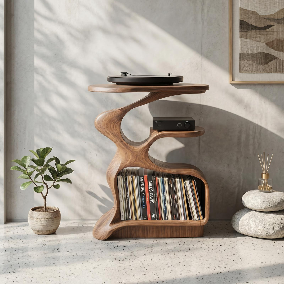 Mid Century Wooden Media Stand Stylish Living Room