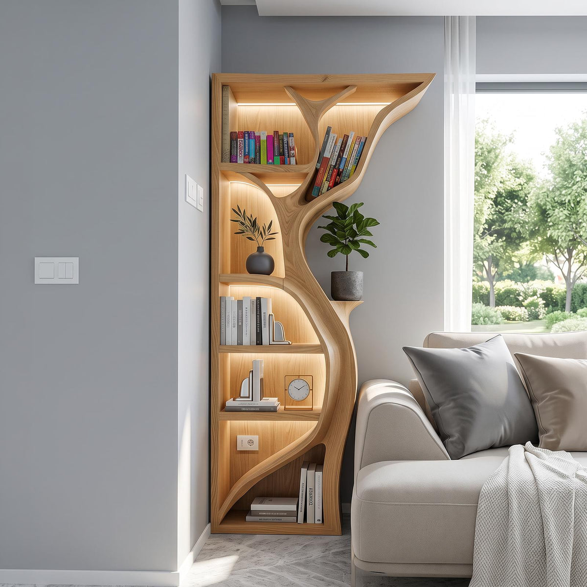 Modern Tree Wall Bookshelf Wooden Corner Shelf