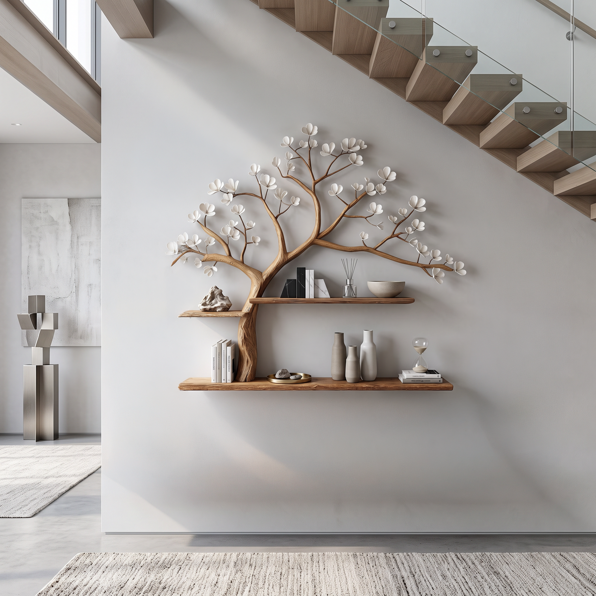 Rustic Tree Shelf Wall Living Room