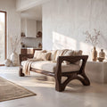 Sculptural Sofa Frame With Solid Wood Armrests For Living Room