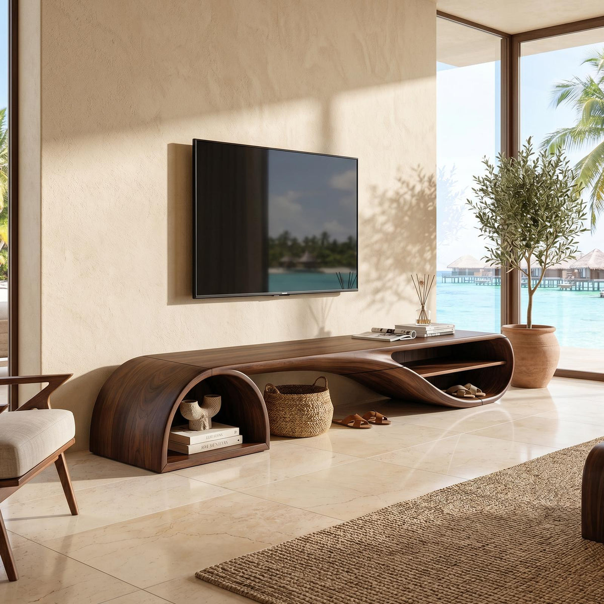 Minimalist Floating TV Stand, Wall-Mounted Wooden Media Console for Apartment Living Room
