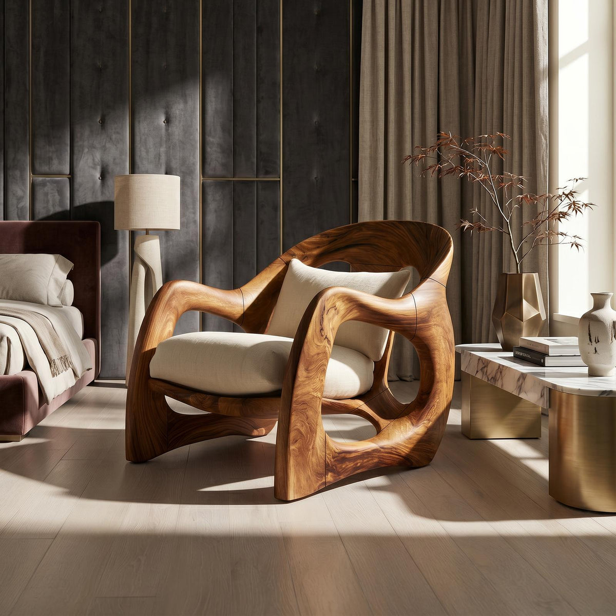 Handcrafted Organic Wood Armchair for Cozy Minimalist Living SILDTTRCHR025