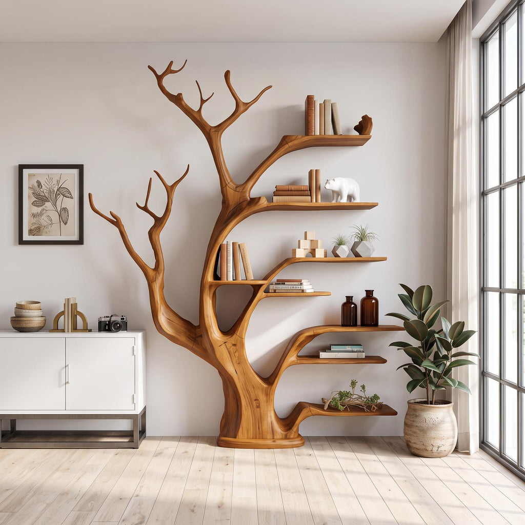 Rustic Tree Bookshelf Living Bedroom