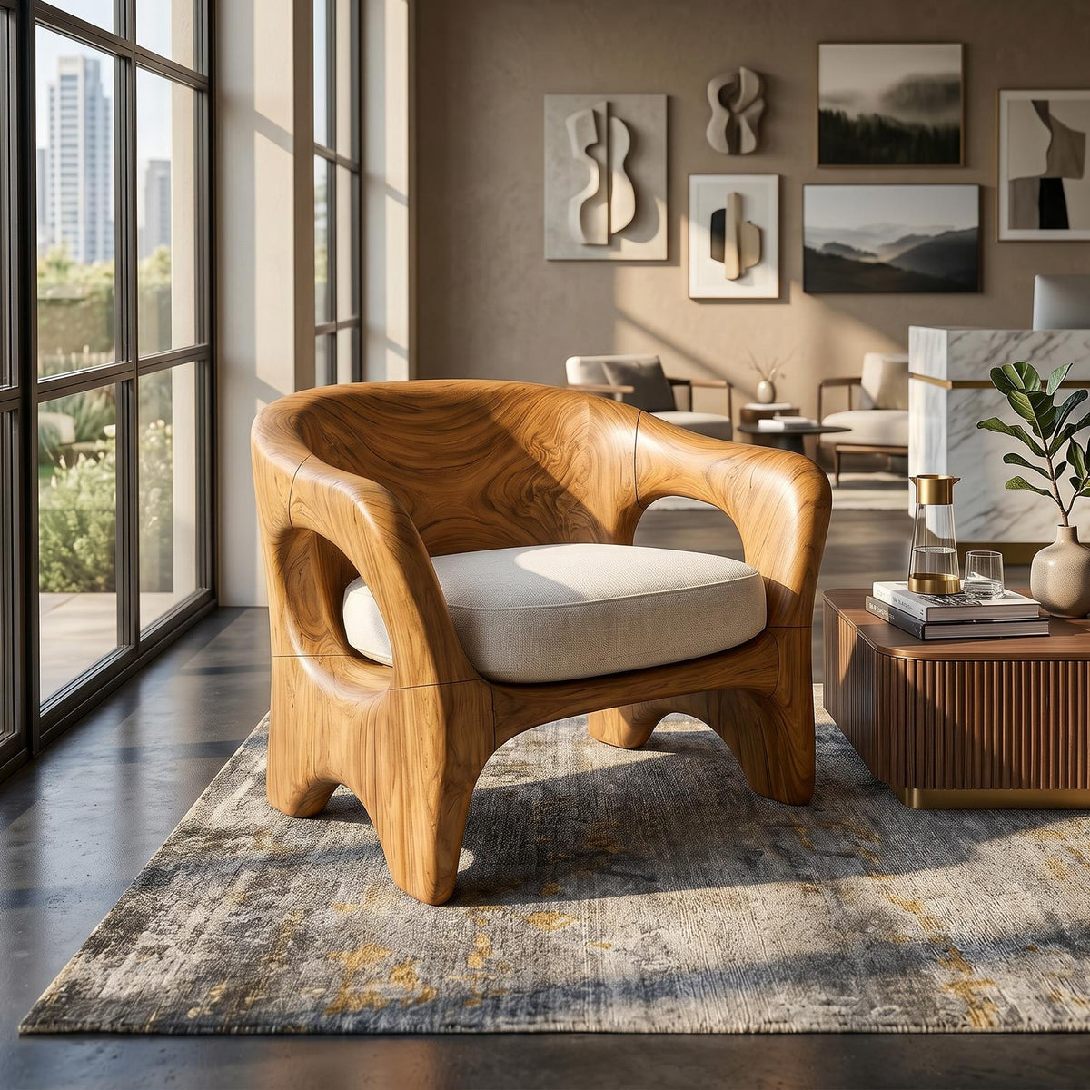 Modern Organic Wooden Chair Designer Reception Area SILDTTRCHR014