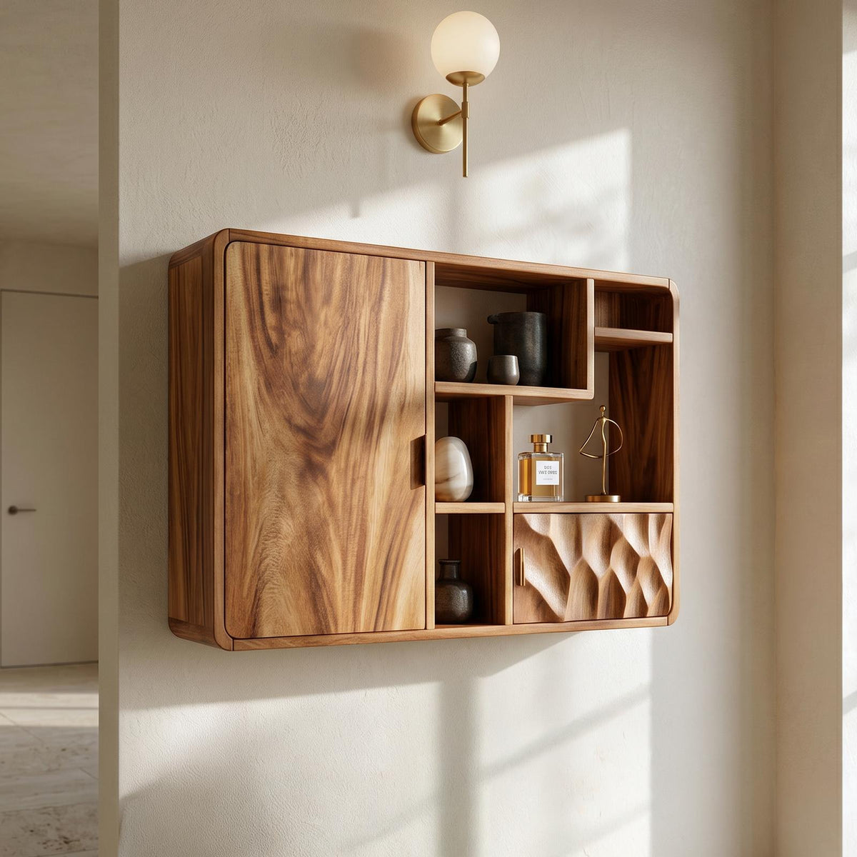 Spry Interior Architectural Wood Display Bathroom Cabinet, Guest Washroom Linen Storage Closet, SILDTTRBRC005