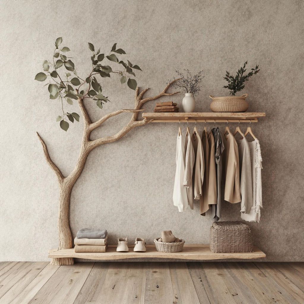 Solid Wood Coat Hanger Stand Coat Rack With Shelf Decorative Hooks