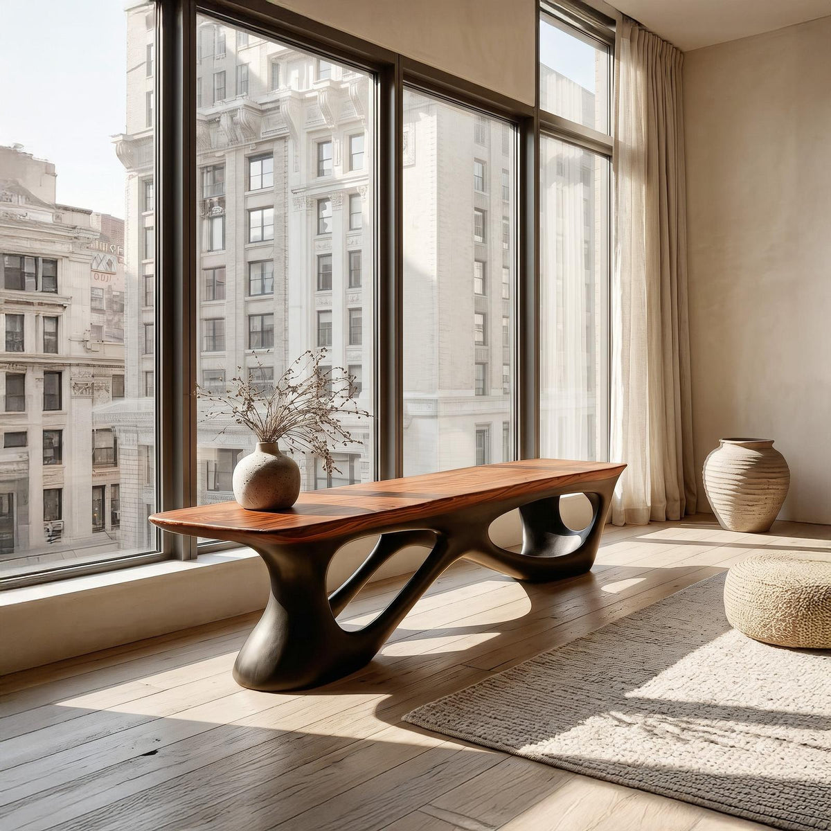 Contemporary Natural Wood Bench For Luxury Window Corner RTTHHNCHR159