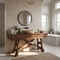 Natural Wood Sink Vanity with Drawers, Handcrafted Solid Wood Master Bathroom Storage Cabinet Console