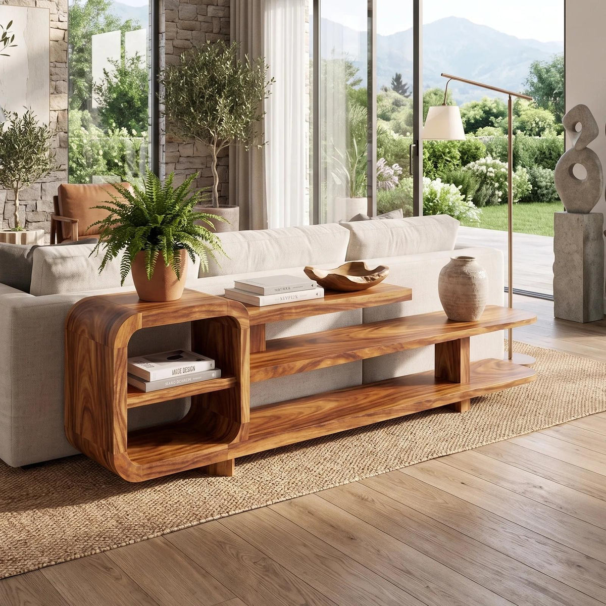 Mid Century Curved Console Table For Entryway Space