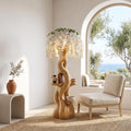 Rustic Wooden Floor Lamp With Sculptural Floral Canopy For Living Room SINLSAFLP145