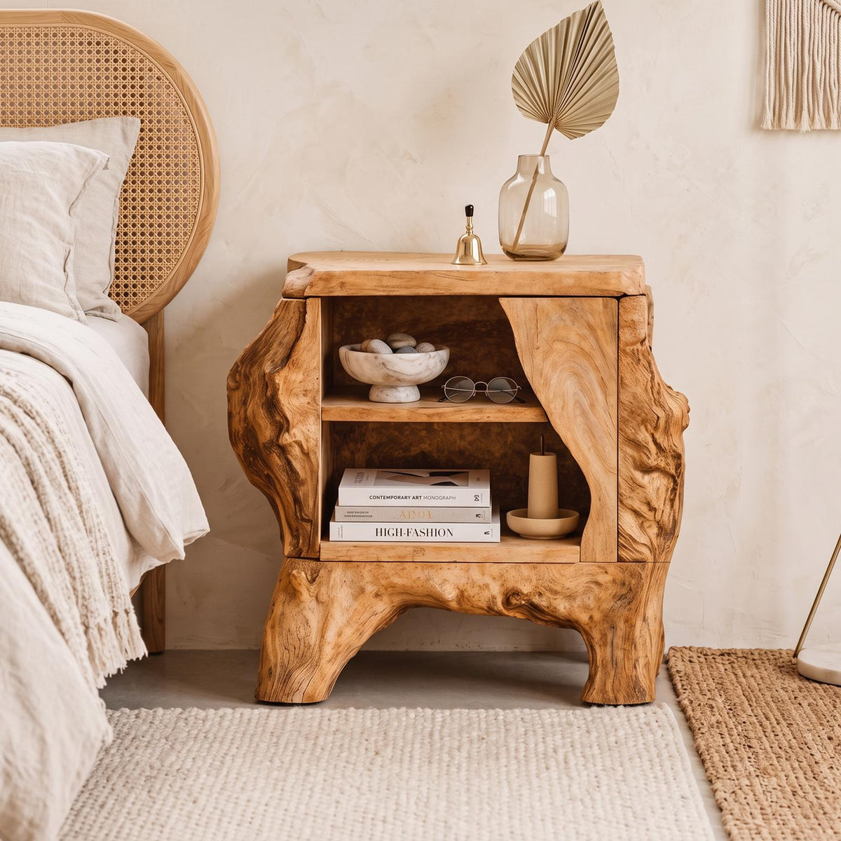 Mid Century Wooden Nightstand For Bedroom Decor