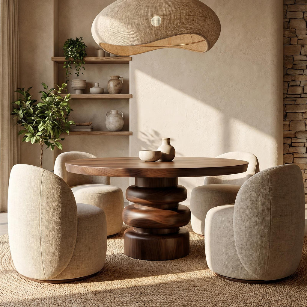Rustic Sculptural Round Dining Table, Handcrafted Solid Wood Kitchen Table for dining room Home Decor