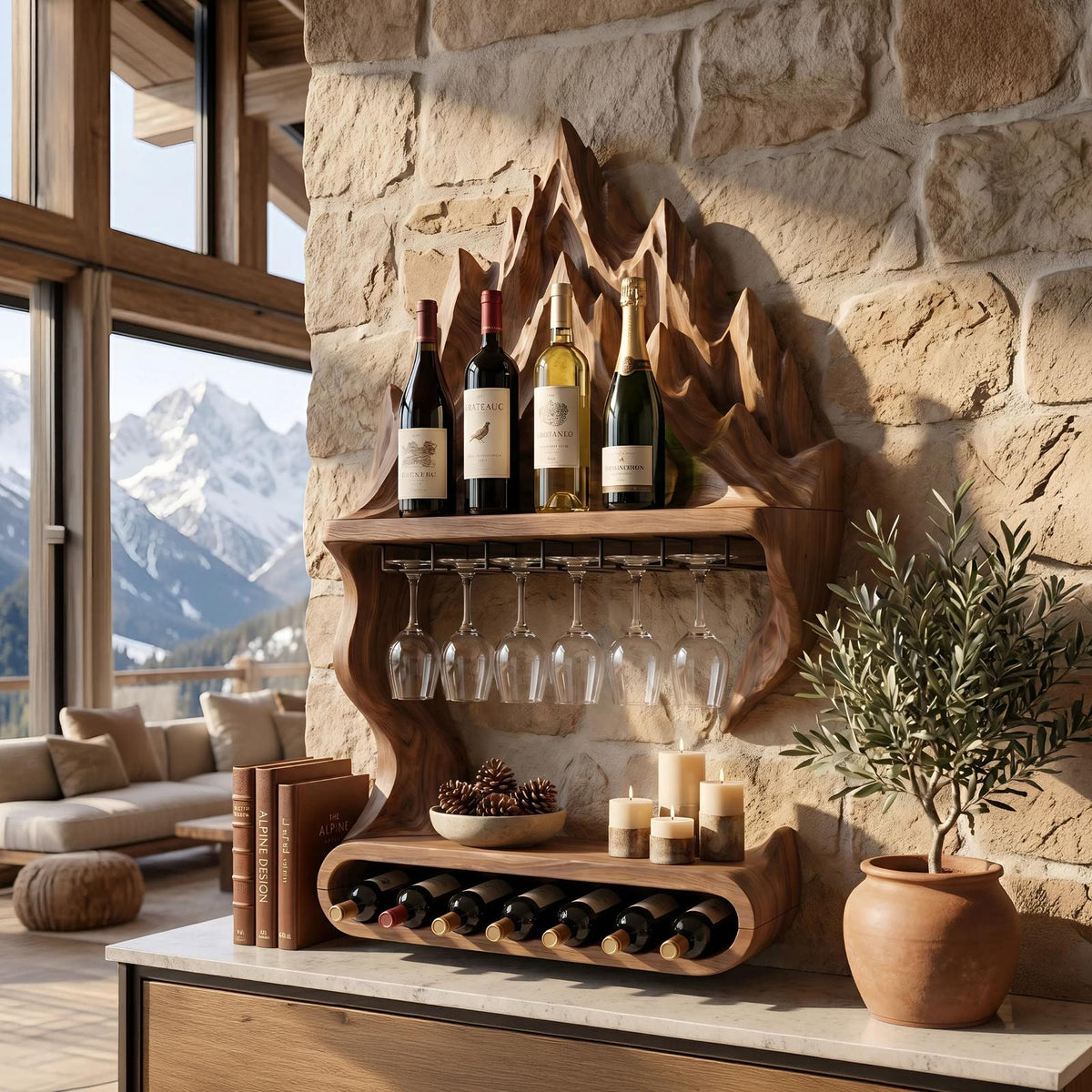 Contemporary Mountain Wine Storage Shelf For Lounge Area SILDTTNWH033