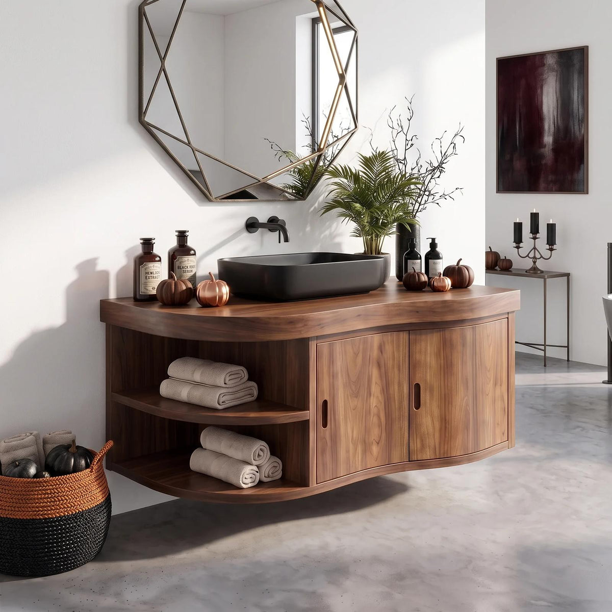 Mid Century Pumpkin Wall Mounted Bathroom Vanity