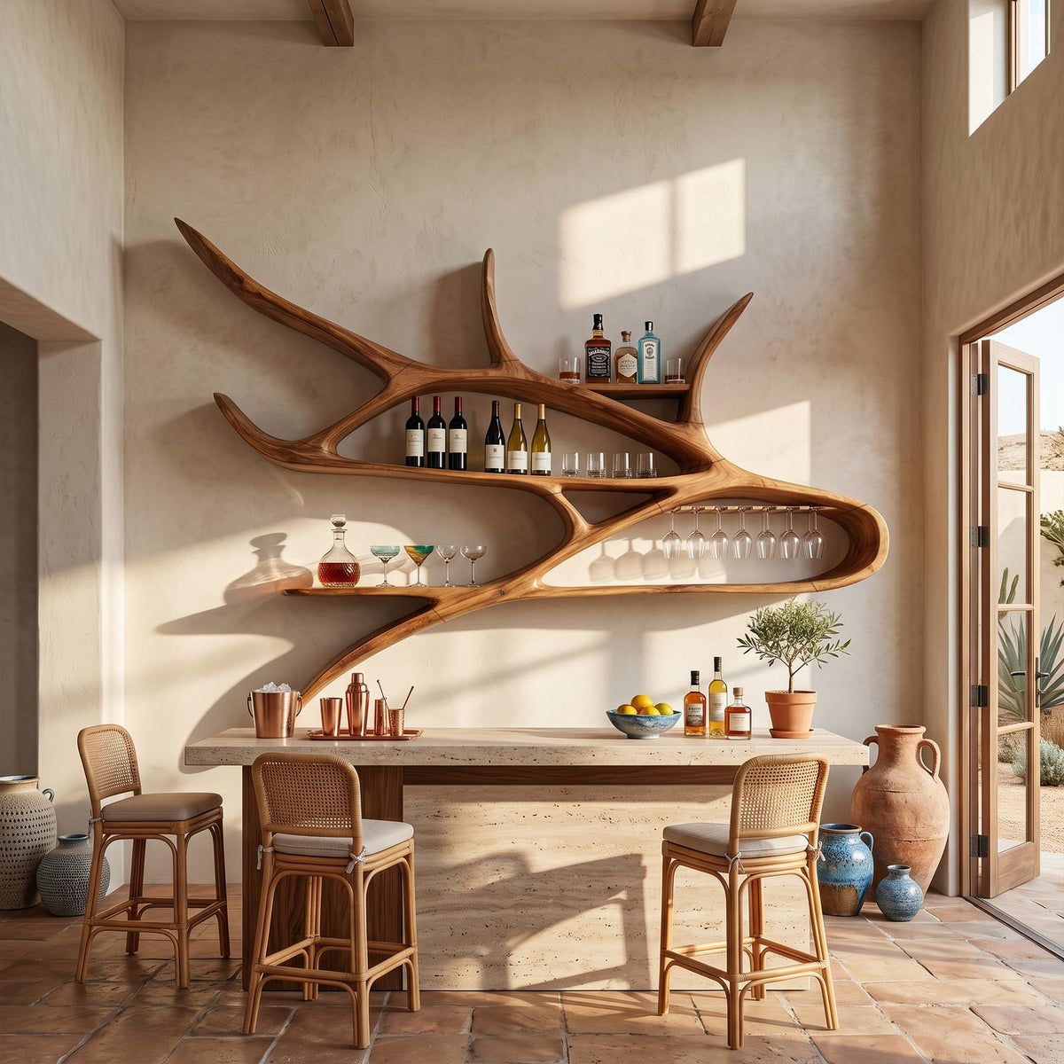 Modern Wall Mounted Wine Rack, Floating Solid Wood Bottle Holder & Storage Showcase for Studio Apartment & Bar