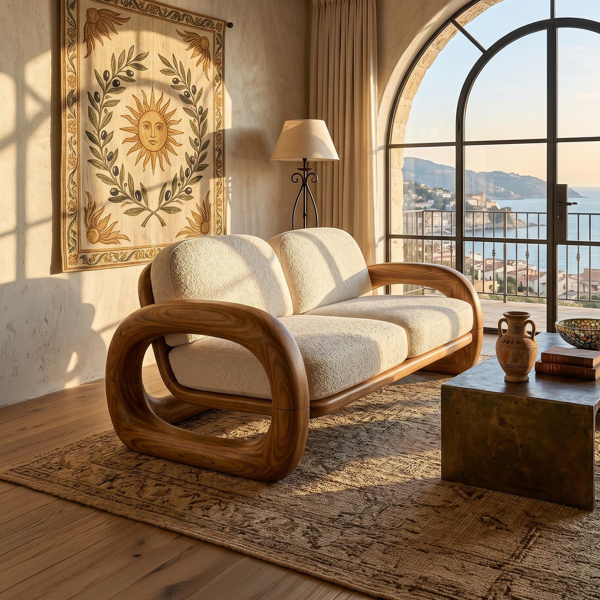 Mediterranean Inspired Wooden Sofa Coastal Living Room