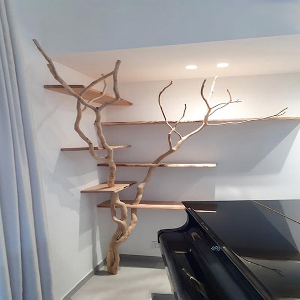Natural Tree Branch Corner Shelf Wood Bookcase Wall Custom Cat Tree