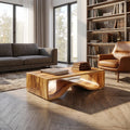 Wave Sculptural Wood Coffee Table, Modern Solid Wood Center Table for Library Lounge and Contemporary Living Room