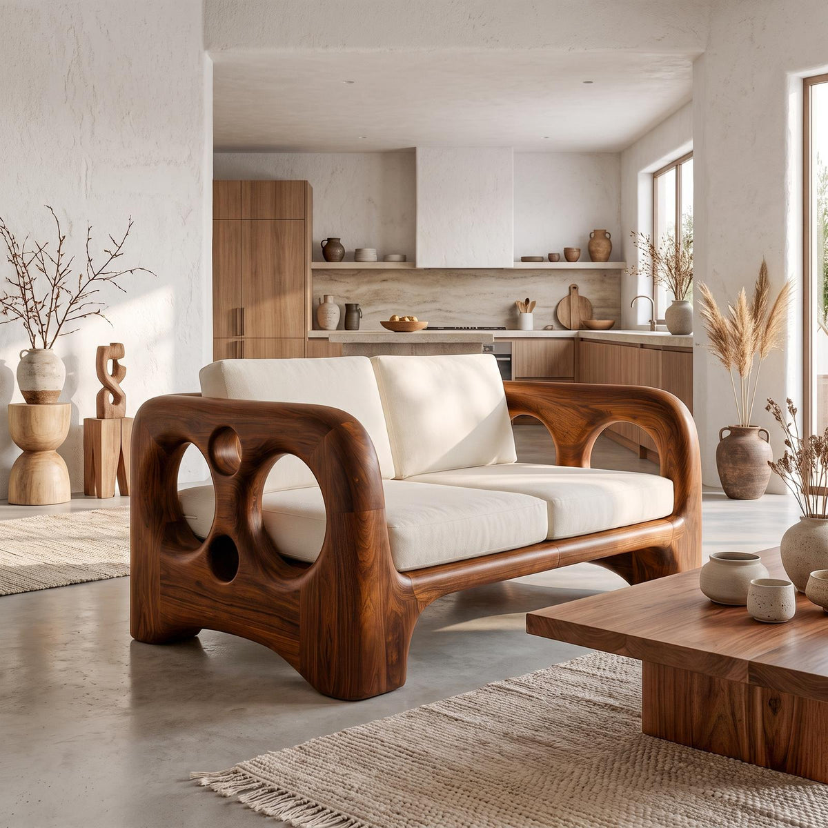 Handcrafted Sofa Frame With Organic Sculptural Arms For Living Room