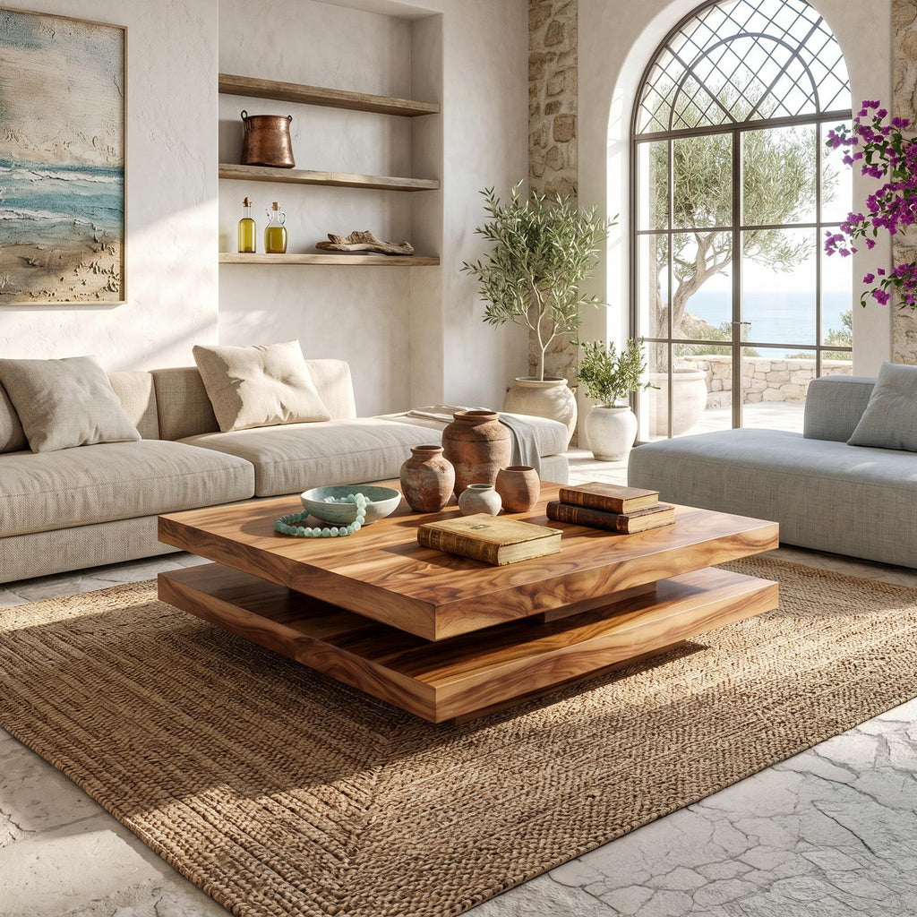 Modern Rustic Wooden Live Edge Coffee Table, Handcrafted Solid Wood Center Cocktail Table with Metal Legs for Living Room