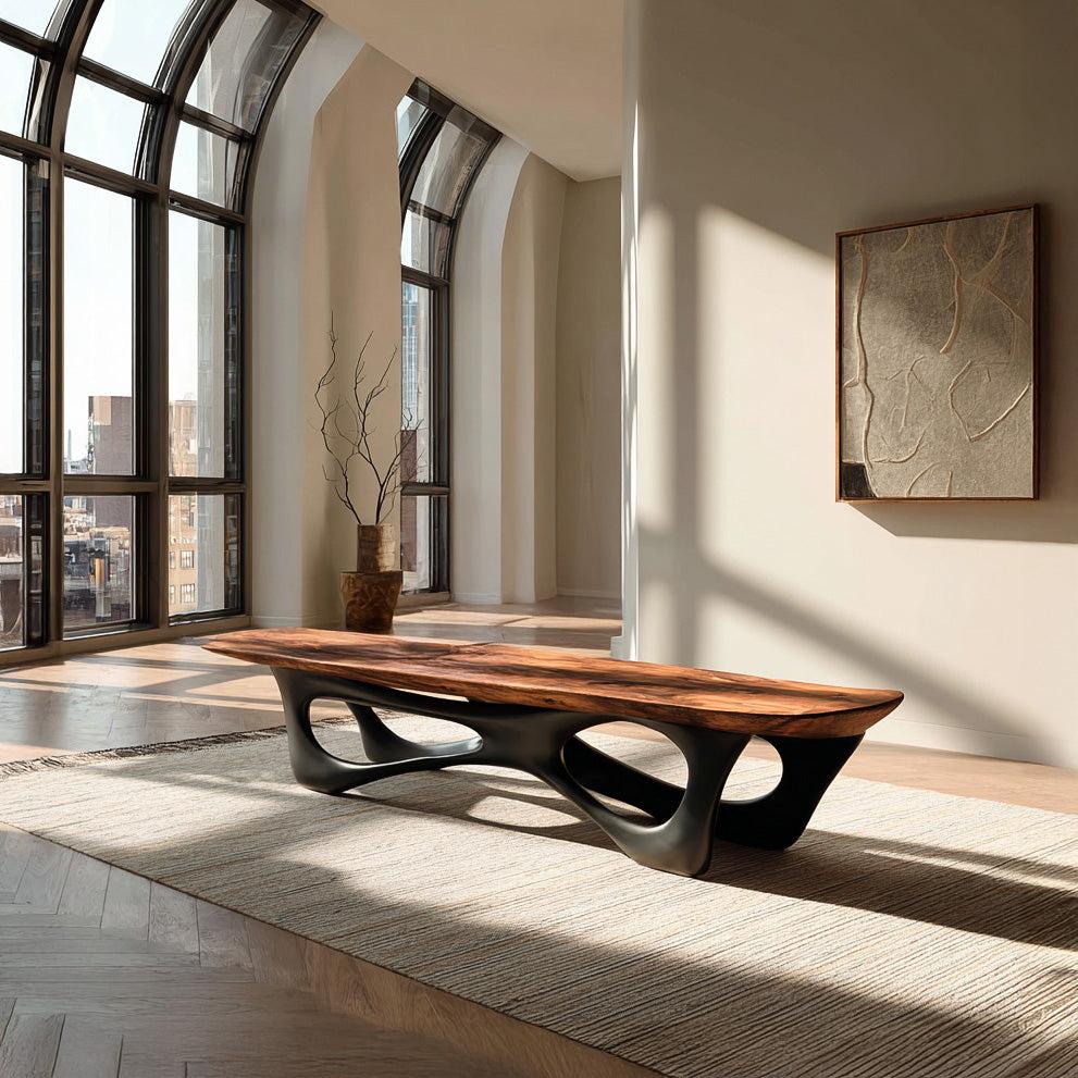 Curved Wooden Statement Bench For Modern Apartment RTTHHNCHR158