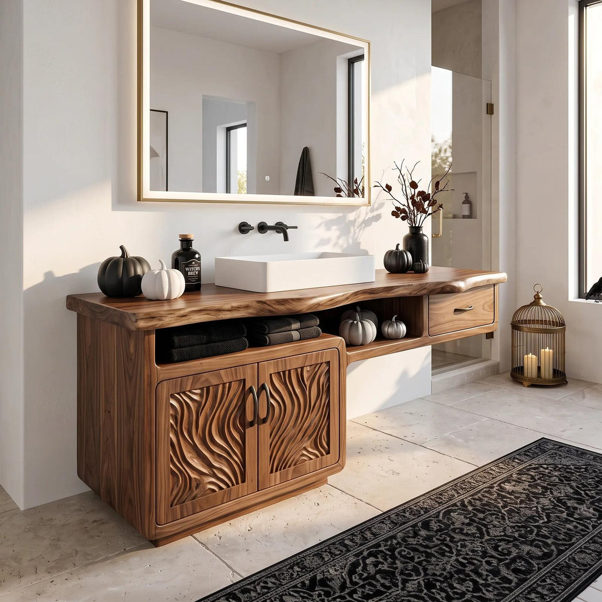 Farmhouse Halloween Storage Bathroom Vanity Luxury Bathroom