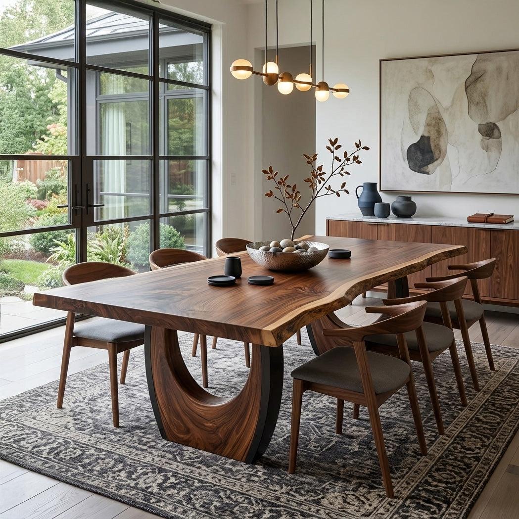 Spry Interior Handcrafted Live Edge Wooden Dining Table, Rustic Solid Wood Kitchen Dinner Table for Dining Room, Model RTTHHNDN005