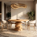 Minimalist Round Dining Table, Sculptural Solid Wood Base Kitchen Table for Modern Dining Room