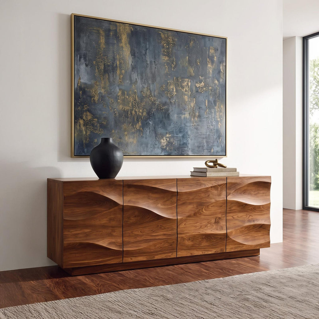 Spry Interior Modern Wave Sideboard, Sculptural Wood Buffet Cabinet & Credenza for Dining Room or Living Room Storage, SITHHNSIB012