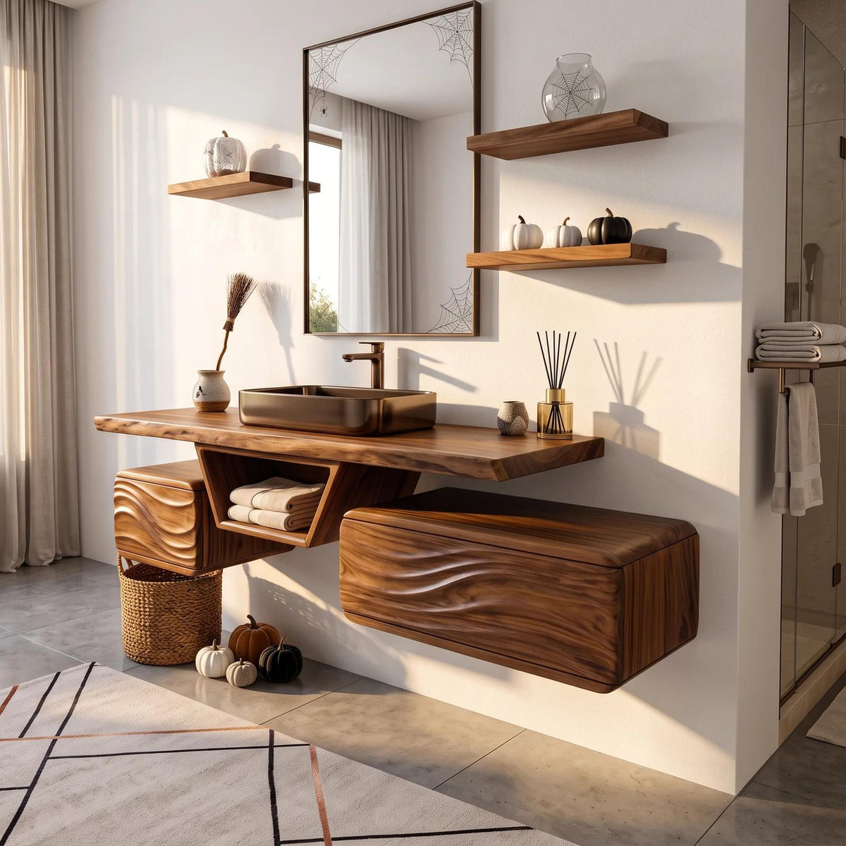 Mid Century Pumpkin Floating Bathroom Vanity Modern Bathroom