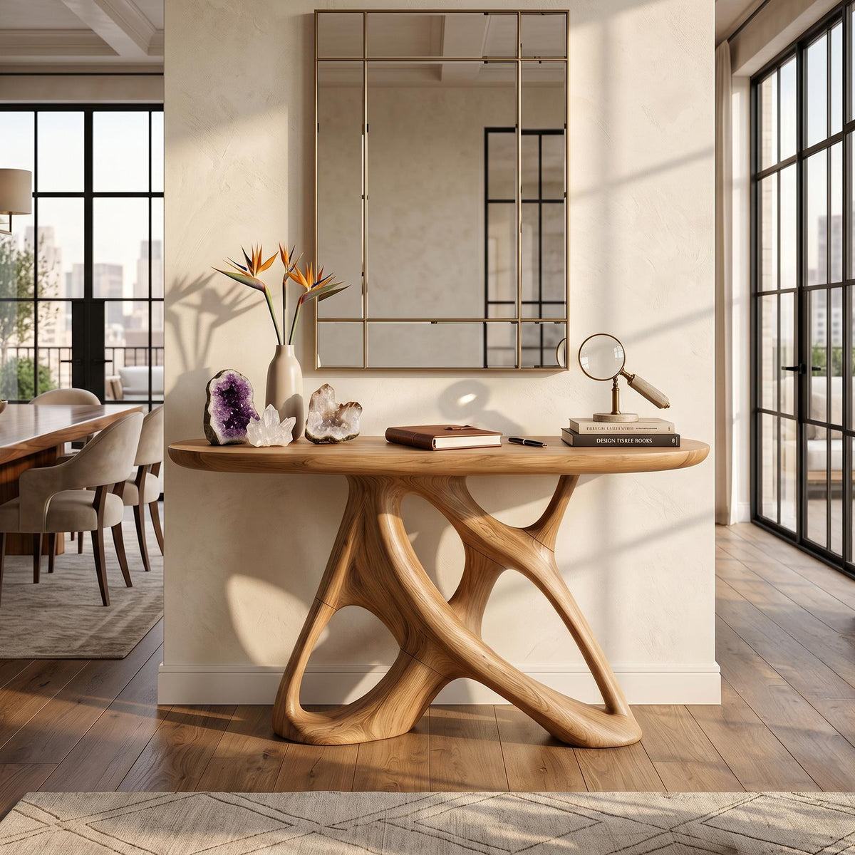 Organic Open Frame Console Table Designer Foyer