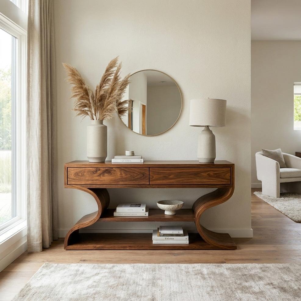 Organic Console Table With Two Curved Sides For Living Room