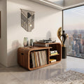 Contemporary Curved Wooden Record Player Stand, Handcrafted Modern Vinyl LP Storage Cabinet & Console, Model