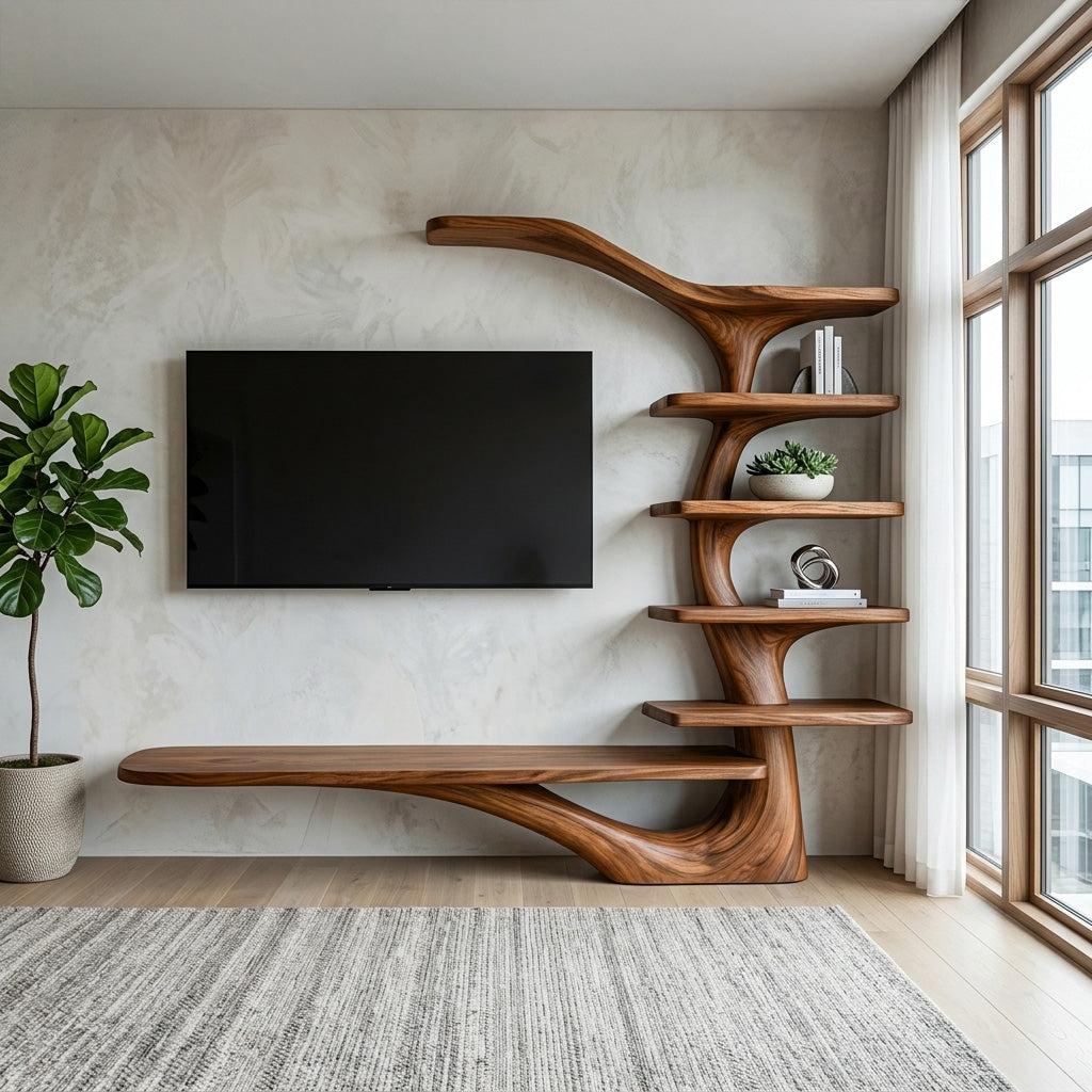 Modern TV Stand With Tree Inspired Shelf For Living Room