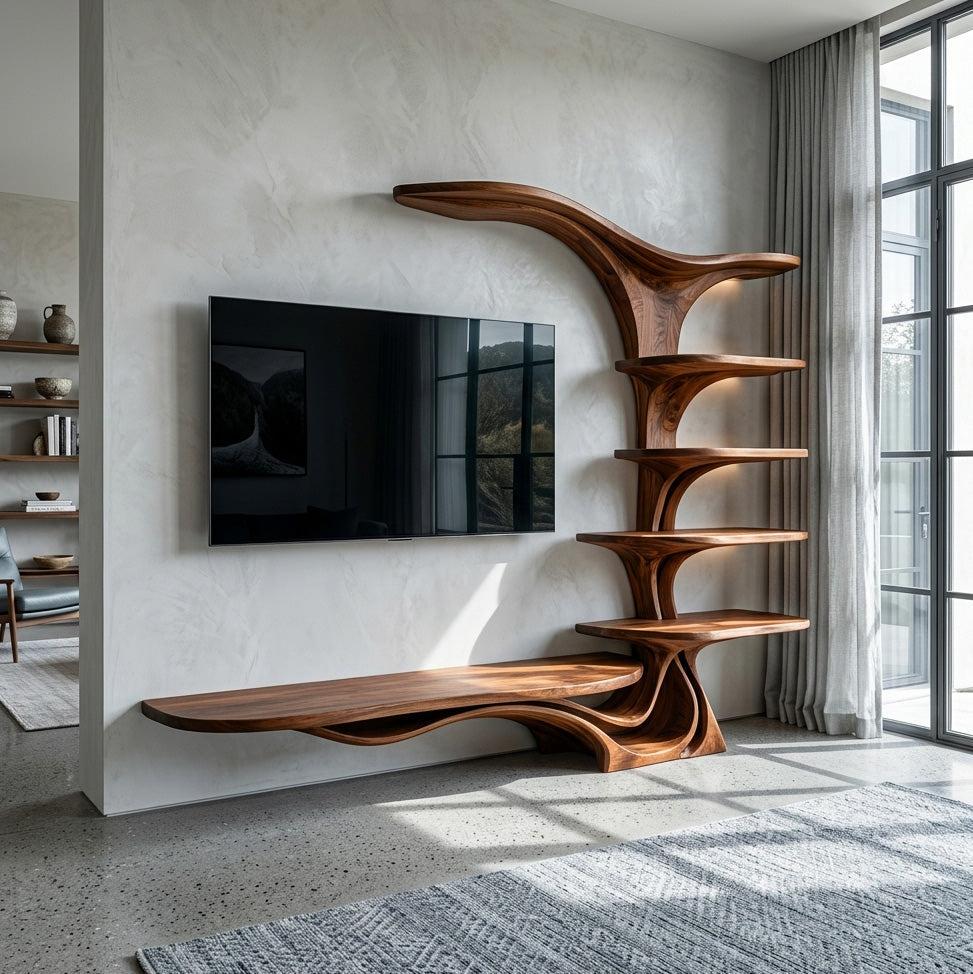 Modern Sculptural TV Stand With Branch Shelves For Living Room
