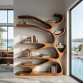 Rustic Wood Bookshelf, Handcrafted Solid Wood Bookcase with Open Shelves for Living Room & Office Home Furniture