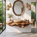 Handcrafted Solid Wood Bathroom Shelf, Wall Mounted Floating Rack & Towel Storage Organizer Cabinet Decor