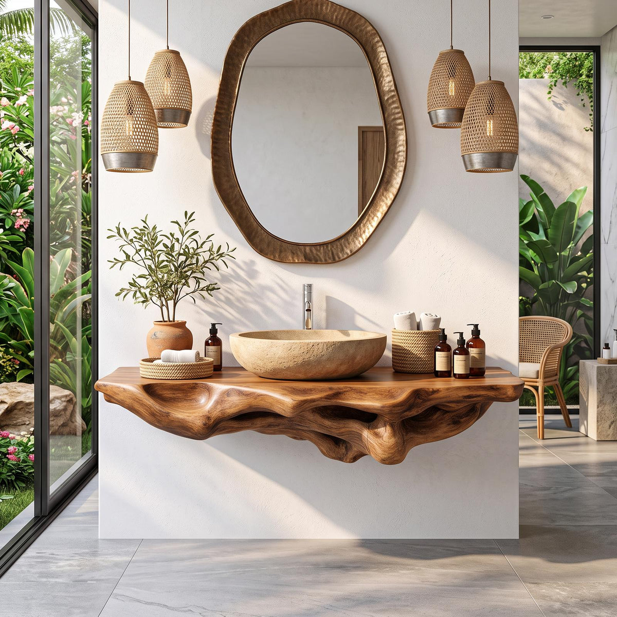 Handcrafted Solid Wood Bathroom Shelf, Wall Mounted Floating Rack & Towel Storage Organizer Cabinet Decor