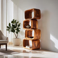 Japandi Asymmetrical Bookshelf, Minimalist Wooden Bookcase Storage Shelf for Bathroom & Living Room