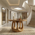 Modern Sculptural Foyer Table, Solid Wood Entryway Table, Geometric Pedestal Accent for Living Room