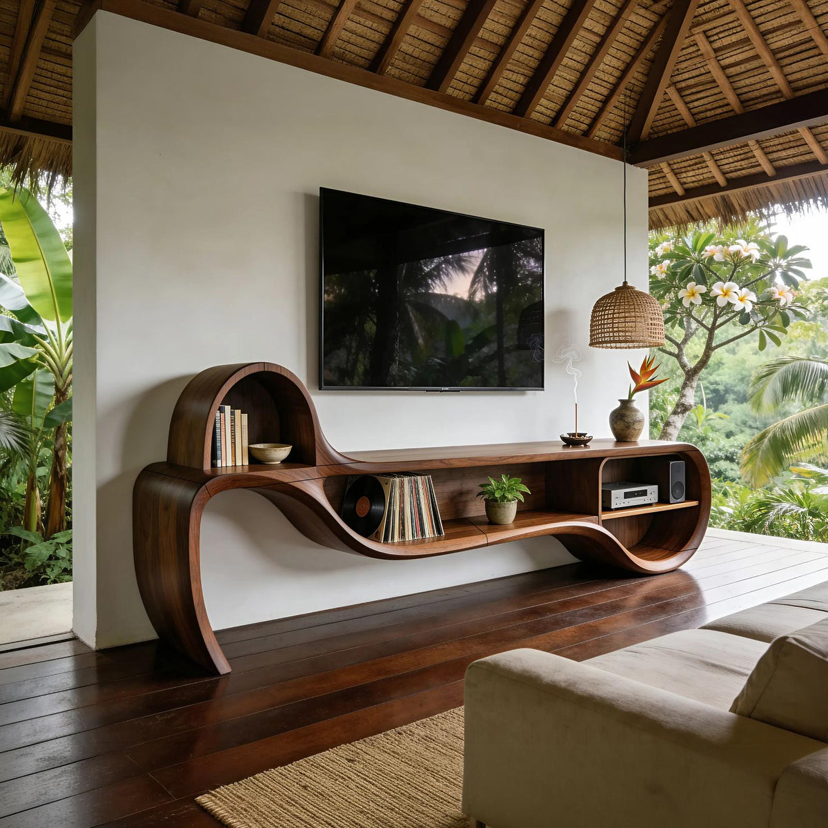 Modern Floating TV Console, Wall-Mounted Wooden Media Cabinet Entertainment Center