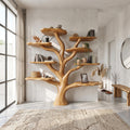 Rustic Mushroom Branch Bookshelf, Solid Wood Wall Mounted Bookcase & Floating Display Shelf for Living Room or Dining Room