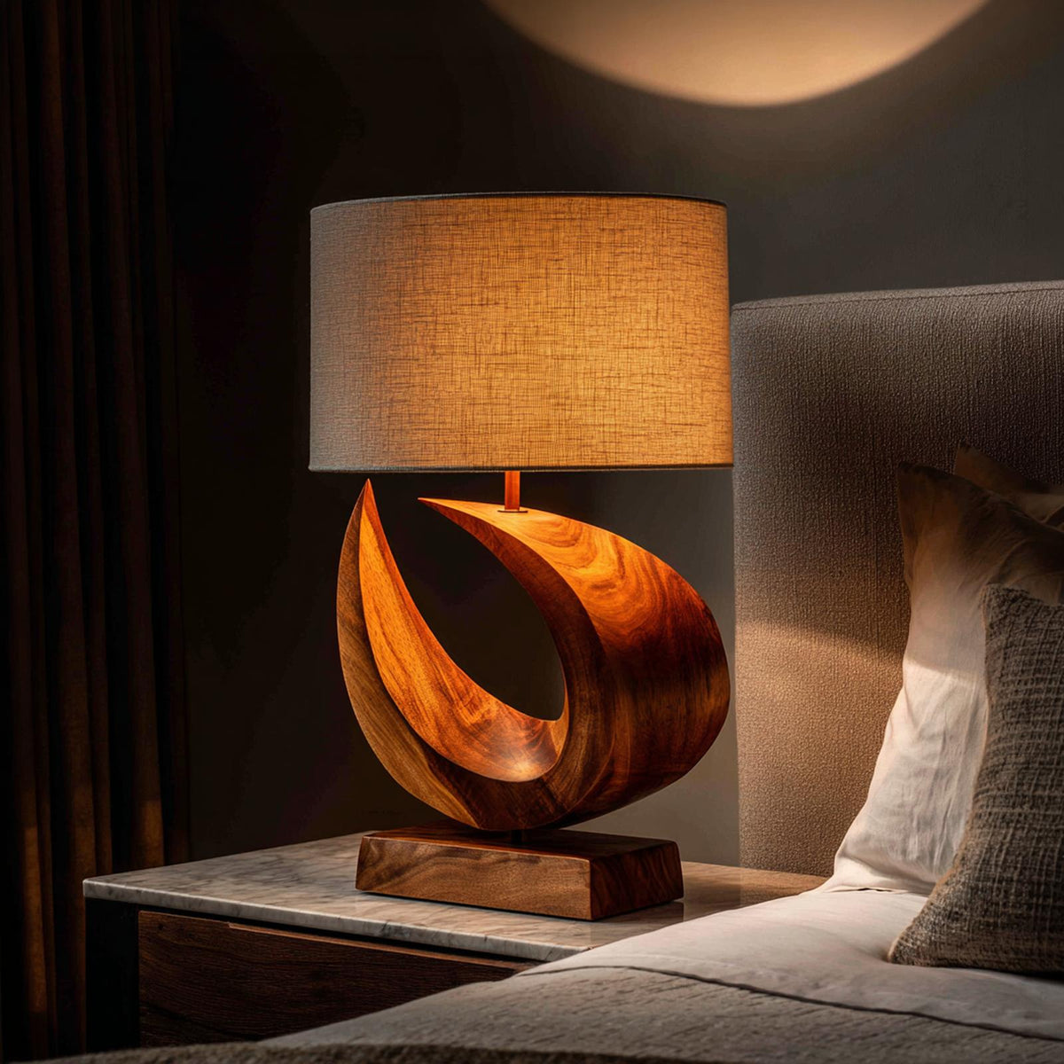 Coastal Artistic Table Lamp, Unique Wooden Driftwood Style Bedside Light for Bedroom & Living Room